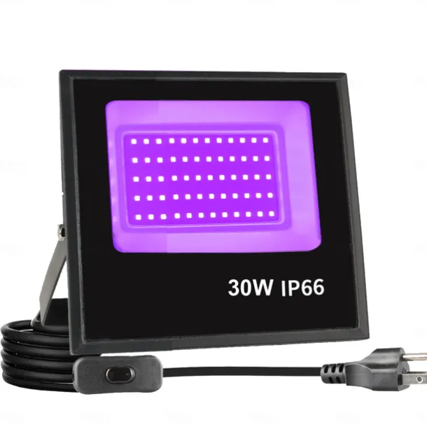 LED Black Lights 1-2 Pack of 30W 60W 120W UV Floodlight 395nm-405nm IP66 Waterproof High-power Black Light Plug with Switch (59in) for Parties Stages UV Resin Curing Paint for Halloween