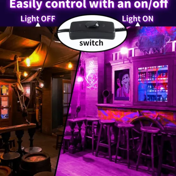 LED Black Lights 1-2 Pack of 30W 60W 120W UV Floodlight 395nm-405nm IP66 Waterproof High-power Black Light Plug with Switch (59in) for Parties Stages UV Resin Curing Paint for Halloween