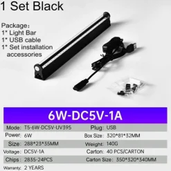 LED Blacklight Bar UV Strip Light Purple USB Interface with Switch T5 Integrated Bulb 6W for Blacklight Poster Body Paint Glow Halloween Decor Christmas Party Atmosphere Fluorescent Tapestry Poster