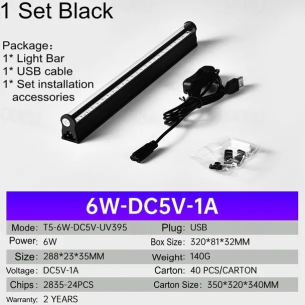 LED Blacklight Bar UV Strip Light Purple USB Interface with Switch T5 Integrated Bulb 6W for Blacklight Poster Body Paint Glow Halloween Decor Christmas Party Atmosphere Fluorescent Tapestry Poster