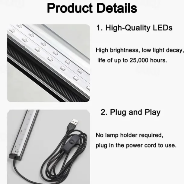 LED Blacklight Bar UV Strip Light Purple USB Interface with Switch T5 Integrated Bulb 6W for Blacklight Poster Body Paint Glow Halloween Decor Christmas Party Atmosphere Fluorescent Tapestry Poster