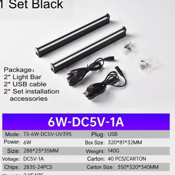 LED Blacklight Bar UV Strip Light Purple USB Interface with Switch T5 Integrated Bulb 6W for Blacklight Poster Body Paint Glow Halloween Decor Christmas Party Atmosphere Fluorescent Tapestry Poster