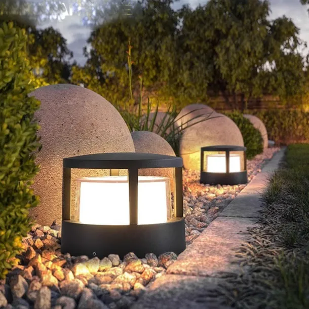LED Bollard Light for Outdoor,Modern Design Garden Pillar Light,IP65 Waterproof Path Light,Outside wall lights,Balcony Ceiling light,3000K Warm White,Black