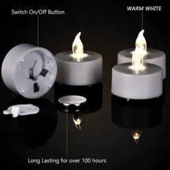 LED Candles Tea Lights Flameless Candles Christmas/Halloween Decoration LED Candles Pack Lasts 2X Longer Realistic Tea Lights Tealights Battery Operated Candles Unscented Batteries Included 12/24/50