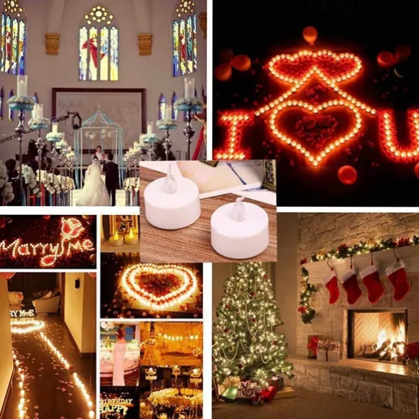 LED Candles Tea Lights Flameless Candles Christmas/Halloween Decoration LED Candles Pack Lasts 2X Longer Realistic Tea Lights Tealights Battery Operated Candles Unscented Batteries Included 12/24/50