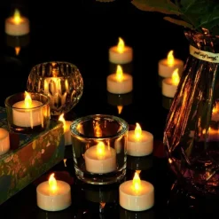 LED Candles Tea Lights Flameless Candles Christmas/Halloween Decoration LED Candles Pack Lasts 2X Longer Realistic Tea Lights Tealights Battery Operated Candles Unscented Batteries Included 12/24/50