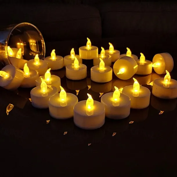 LED Candles Tea Lights Flameless Candles Christmas/Halloween Decoration LED Candles Pack Lasts 2X Longer Realistic Tea Lights Tealights Battery Operated Candles Unscented Batteries Included 12/24/50