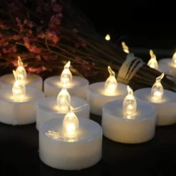 LED Candles Tea Lights Flameless Candles Christmas/Halloween Decoration LED Candles Pack Lasts 2X Longer Realistic Tea Lights Tealights Battery Operated Candles Unscented Batteries Included 12/24/50