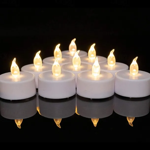 LED Candles Tea Lights Flameless Candles Christmas/Halloween Decoration LED Candles Pack Lasts 2X Longer Realistic Tea Lights Tealights Battery Operated Candles Unscented Batteries Included 12/24/50