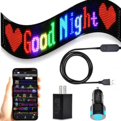 LED Car Sign Ultra Thin Flexible LED Matrix Panel USB 5V Bluetooth Application Control DIY Programmable Scrolling LED Sign for Car Party Wedding Festival, Car Accessories