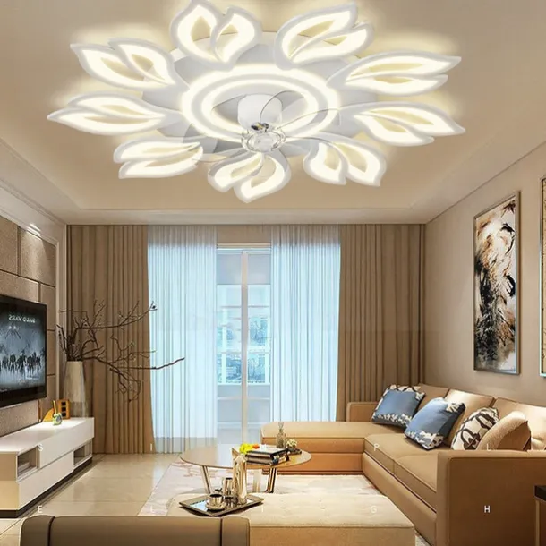 LED Ceiling Fans Dimmable with Remote Contral Flower Design Flush Mount Ceiling Lamp Acrylic Lampshade Chandelier Bedroom Living Room
