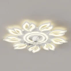 LED Ceiling Fans Dimmable with Remote Contral Flower Design Flush Mount Ceiling Lamp Acrylic Lampshade Chandelier Bedroom Living Room