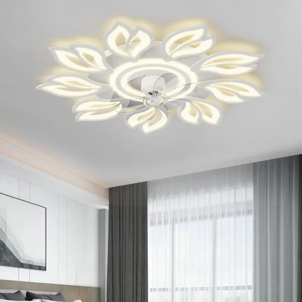 LED Ceiling Fans Dimmable with Remote Contral Flower Design Flush Mount Ceiling Lamp Acrylic Lampshade Chandelier Bedroom Living Room