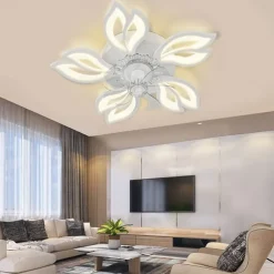 LED Ceiling Fans Dimmable with Remote Contral Flower Design Flush Mount Ceiling Lamp Acrylic Lampshade Chandelier Bedroom Living Room