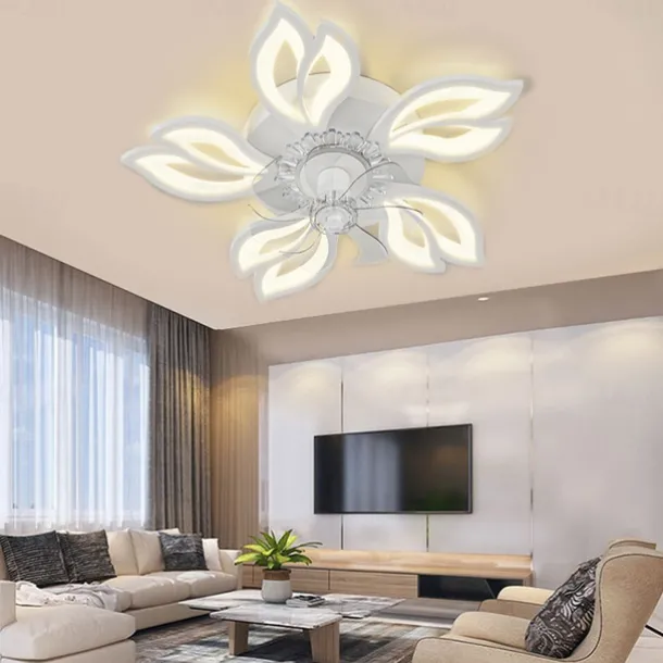 LED Ceiling Fans Dimmable with Remote Contral Flower Design Flush Mount Ceiling Lamp Acrylic Lampshade Chandelier Bedroom Living Room