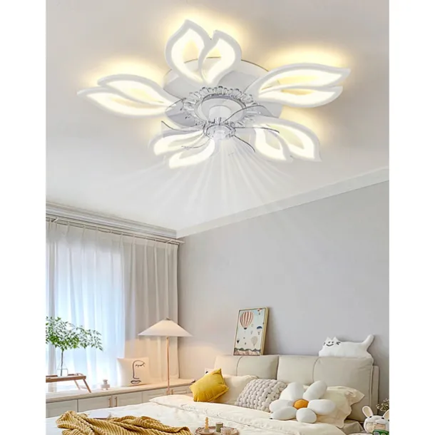 LED Ceiling Fans Dimmable with Remote Contral Flower Design Flush Mount Ceiling Lamp Acrylic Lampshade Chandelier Bedroom Living Room