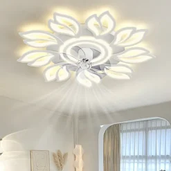 LED Ceiling Fans Dimmable with Remote Contral Flower Design Flush Mount Ceiling Lamp Acrylic Lampshade Chandelier Bedroom Living Room