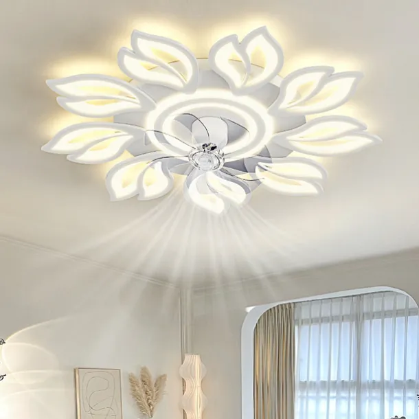 LED Ceiling Fans Dimmable with Remote Contral Flower Design Flush Mount Ceiling Lamp Acrylic Lampshade Chandelier Bedroom Living Room