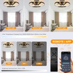 LED Ceiling Fans Dimmable with Remote Contral Flower Design 55cm Flush Mount Ceiling Lamp Acrylic Lampshade Chandelier Bedroom Living Room