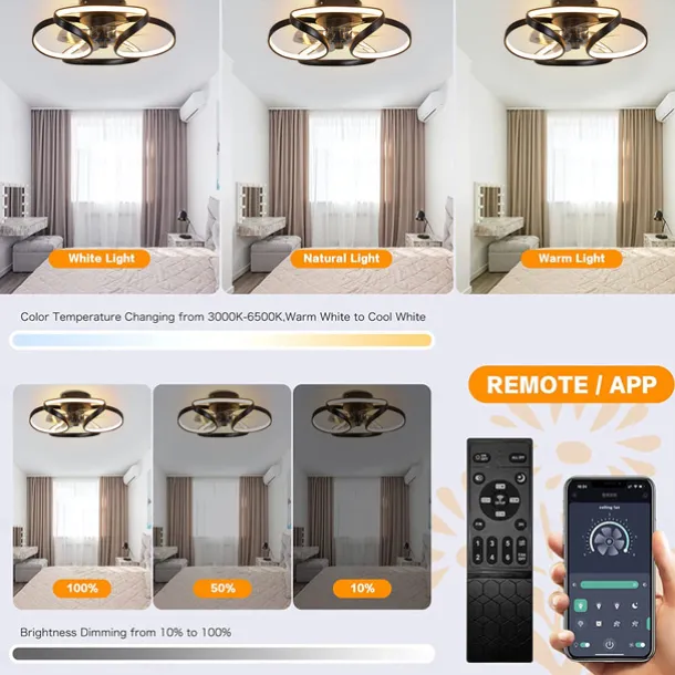 LED Ceiling Fans Dimmable with Remote Contral Flower Design 55cm Flush Mount Ceiling Lamp Acrylic Lampshade Chandelier Bedroom Living Room