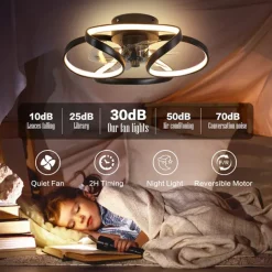 LED Ceiling Fans Dimmable with Remote Contral Flower Design 55cm Flush Mount Ceiling Lamp Acrylic Lampshade Chandelier Bedroom Living Room