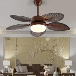 LED Ceiling Fans Palm Leaf Blades 1-Light 130cm Metal 3-Color-Light Nordic Style Bedroom Dining Room 110-240V