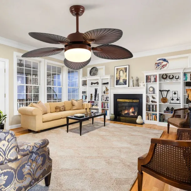 LED Ceiling Fans Palm Leaf Blades 1-Light 130cm Metal 3-Color-Light Nordic Style Bedroom Dining Room 110-240V