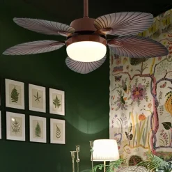 LED Ceiling Fans Palm Leaf Blades 1-Light 130cm Metal 3-Color-Light Nordic Style Bedroom Dining Room 110-240V