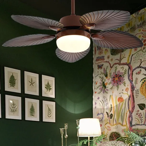 LED Ceiling Fans Palm Leaf Blades 1-Light 130cm Metal 3-Color-Light Nordic Style Bedroom Dining Room 110-240V