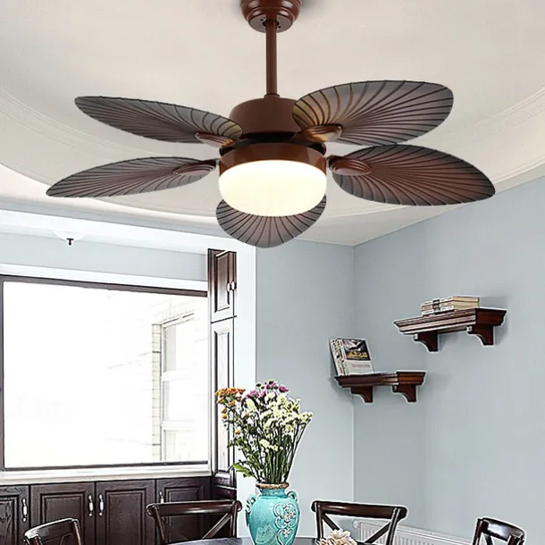 LED Ceiling Fans Palm Leaf Blades 1-Light 130cm Metal 3-Color-Light Nordic Style Bedroom Dining Room 110-240V