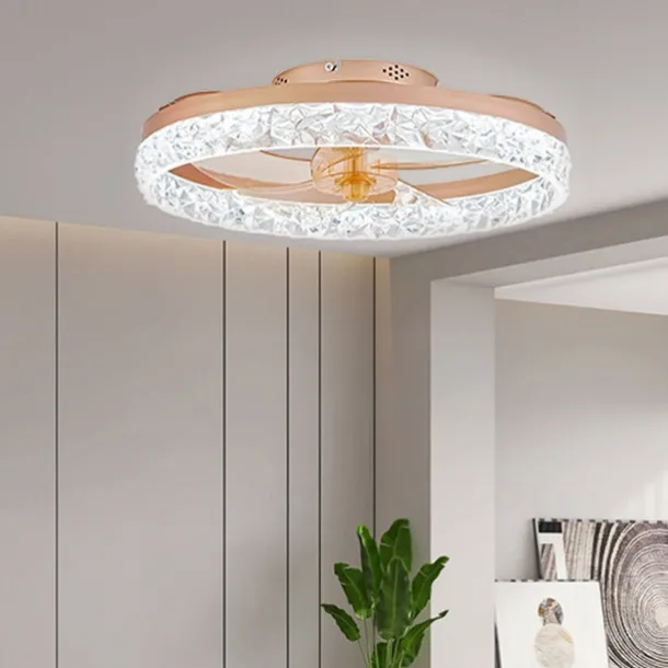 LED Ceiling Fans with lights Crystal Chandeliers Dimmable with Remote Contral 20" Flush Mount Ceiling Lamp Metal Chandelier Bedroom Living Room