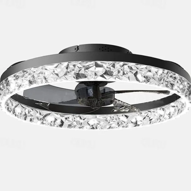 LED Ceiling Fans with lights Crystal Chandeliers Dimmable with Remote Contral 20" Flush Mount Ceiling Lamp Metal Chandelier Bedroom Living Room