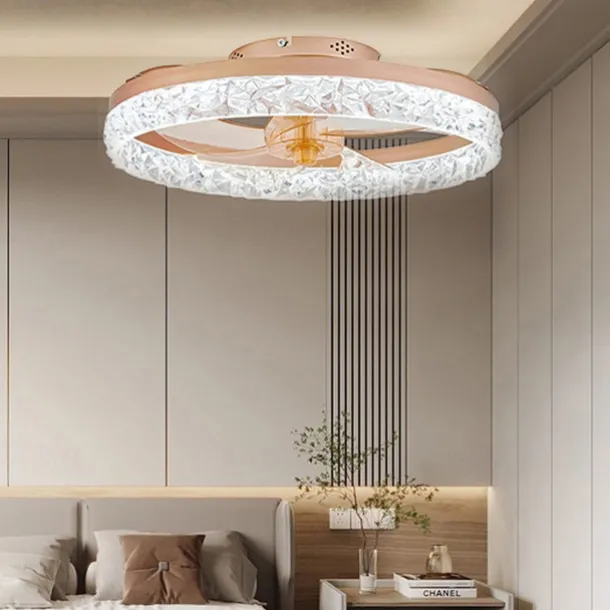 LED Ceiling Fans with lights Crystal Chandeliers Dimmable with Remote Contral 20" Flush Mount Ceiling Lamp Metal Chandelier Bedroom Living Room