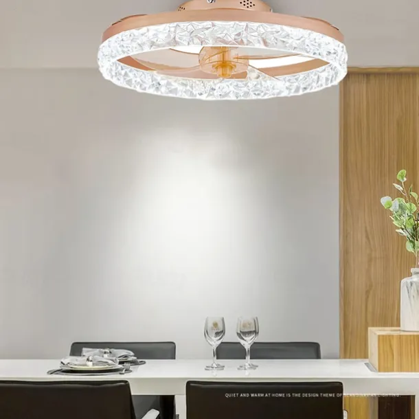 LED Ceiling Fans with lights Crystal Chandeliers Dimmable with Remote Contral 20" Flush Mount Ceiling Lamp Metal Chandelier Bedroom Living Room