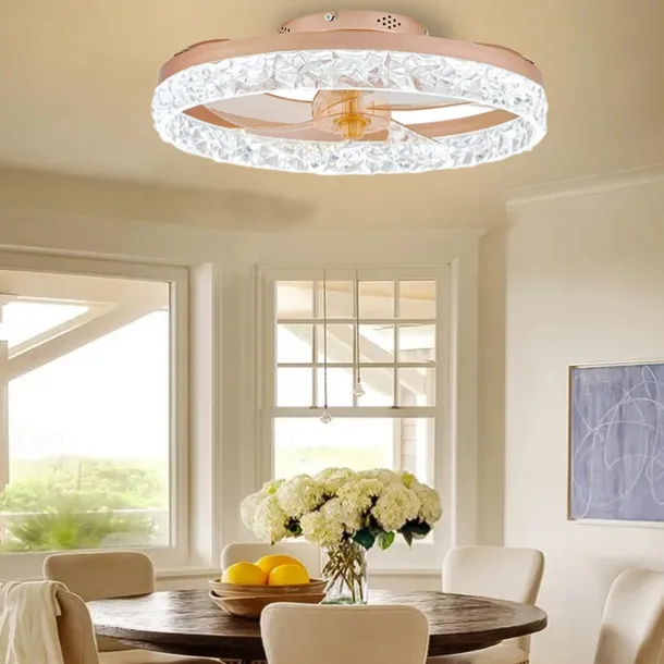 LED Ceiling Fans with lights Crystal Chandeliers Dimmable with Remote Contral 20" Flush Mount Ceiling Lamp Metal Chandelier Bedroom Living Room