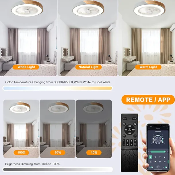 LED Ceiling Fans with lights Dimmable with Remote Contral 20" Flush Mount Ceiling Lamp Acrylic Lampshade Chandelier Bedroom Living Room