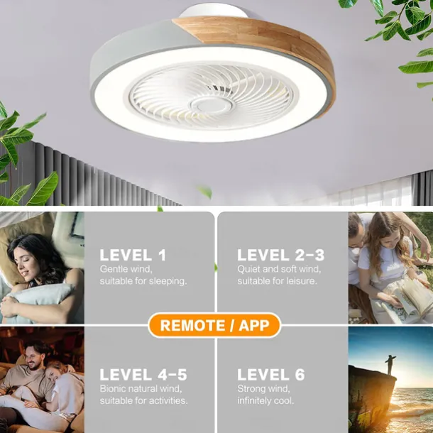 LED Ceiling Fans with lights Dimmable with Remote Contral 20" Flush Mount Ceiling Lamp Acrylic Lampshade Chandelier Bedroom Living Room