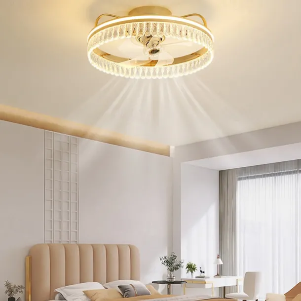 LED Ceiling Fans with lights Crystal Chandeliers Dimmable with Remote Contral 20" Flush Mount Ceiling Lamp Metal Chandelier Bedroom Living Room