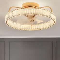 LED Ceiling Fans with lights Crystal Chandeliers Dimmable with Remote Contral 20" Flush Mount Ceiling Lamp Metal Chandelier Bedroom Living Room