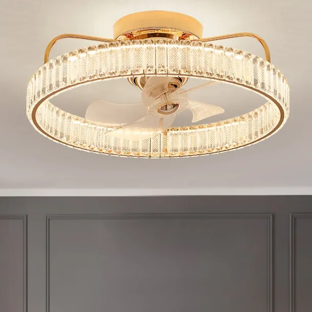 LED Ceiling Fans with lights Crystal Chandeliers Dimmable with Remote Contral 20" Flush Mount Ceiling Lamp Metal Chandelier Bedroom Living Room