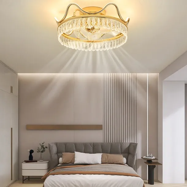 LED Ceiling Fans with lights Crystal Chandeliers Dimmable with Remote Contral 20" Flush Mount Ceiling Lamp Metal Chandelier Bedroom Living Room