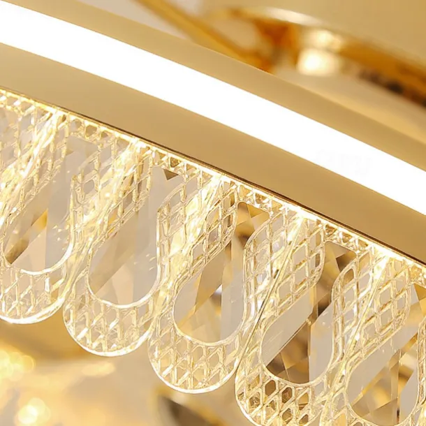 LED Ceiling Fans with lights Crystal Chandeliers Dimmable with Remote Contral 20" Flush Mount Ceiling Lamp Metal Chandelier Bedroom Living Room