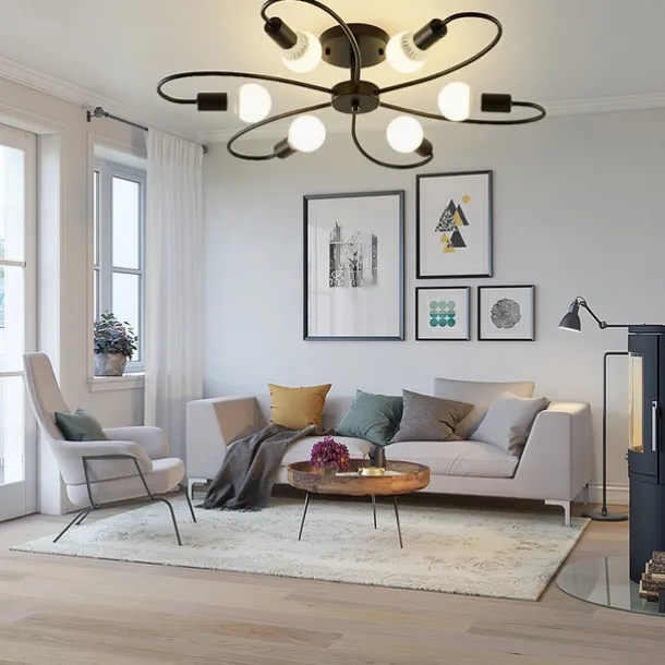 LED Ceiling Light 6/8-Light Dimmable with Remote Contral Flush Mount Ceiling Lamp Acrylic Lampshade Chandelier Bedroom Living Room Flower Shape Light Black/White 110-240V