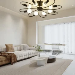 LED Ceiling Light 6/8-Light Dimmable with Remote Contral Flush Mount Ceiling Lamp Acrylic Lampshade Chandelier Bedroom Living Room Flower Shape Light Black/White 110-240V