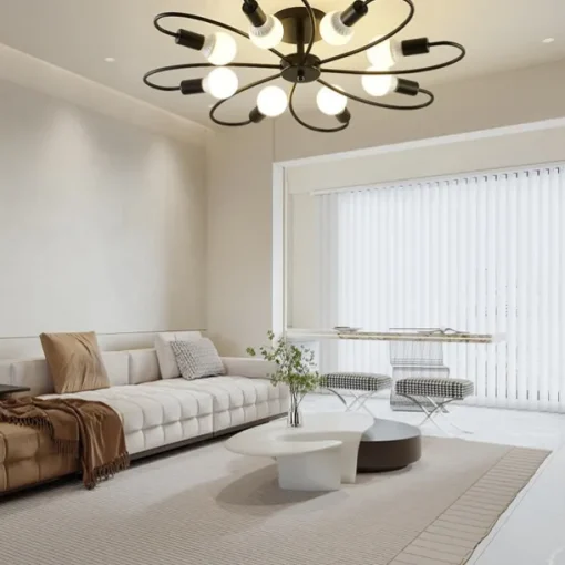 LED Ceiling Light 6/8-Light Dimmable with Remote Contral Flush Mount Ceiling Lamp Acrylic Lampshade Chandelier Bedroom Living Room Flower Shape Light Black/White 110-240V