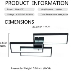 LED Ceiling Light Modern Flush Mount Light Fixture Rectangle Lights for Bedroom Kitchen Living Room Ceiling Lamp 60cm 110-240V