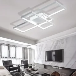 LED Ceiling Light Modern Geometric Pattern 90cm 3-Light Linear Flush Mount Ambient Light Metal Aluminum Warm White Cold White Dimmable Version With Remote Control ONLY DIMMABLE WITH REMOTE CONTROL