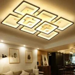 LED Ceiling Light Square Line Design Modern 5-Light 8-Light 60/90 cm Dimmable Flush Mount Lights Metal Acrylic Linear Geometrical Minimalist Painted Finishes 110-120V 220-240V