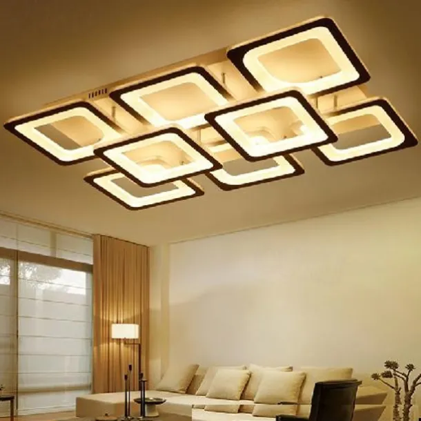 LED Ceiling Light Square Line Design Modern 5-Light 8-Light 60/90 cm Dimmable Flush Mount Lights Metal Acrylic Linear Geometrical Minimalist Painted Finishes 110-120V 220-240V
