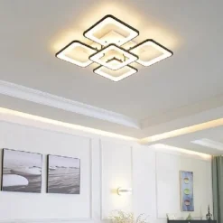 LED Ceiling Light Square Line Design Modern 5-Light 8-Light 60/90 cm Dimmable Flush Mount Lights Metal Acrylic Linear Geometrical Minimalist Painted Finishes 110-120V 220-240V